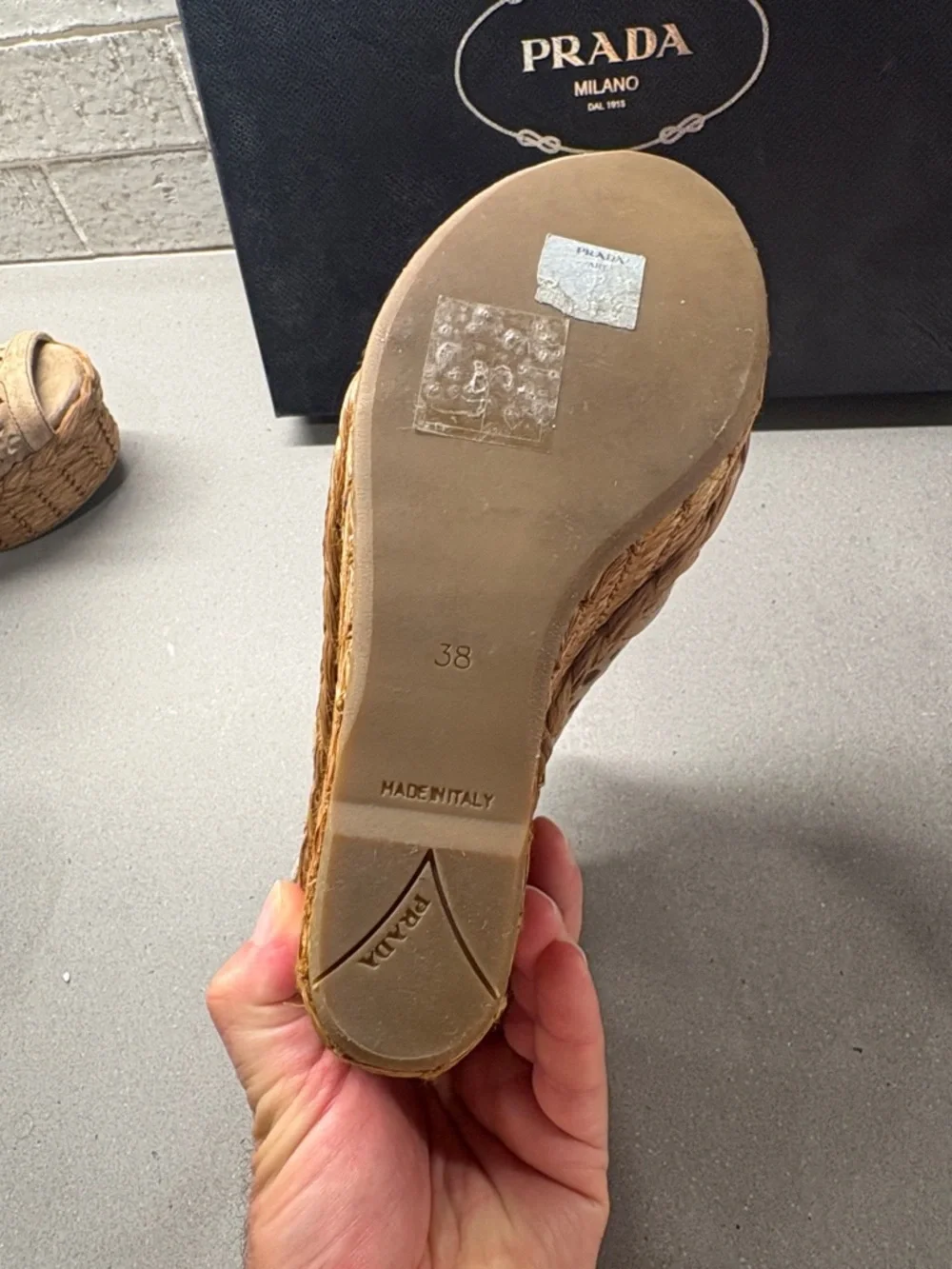 Prada Tan Suede Laser-Cut Wedge Sandals - Picture 5 of 6